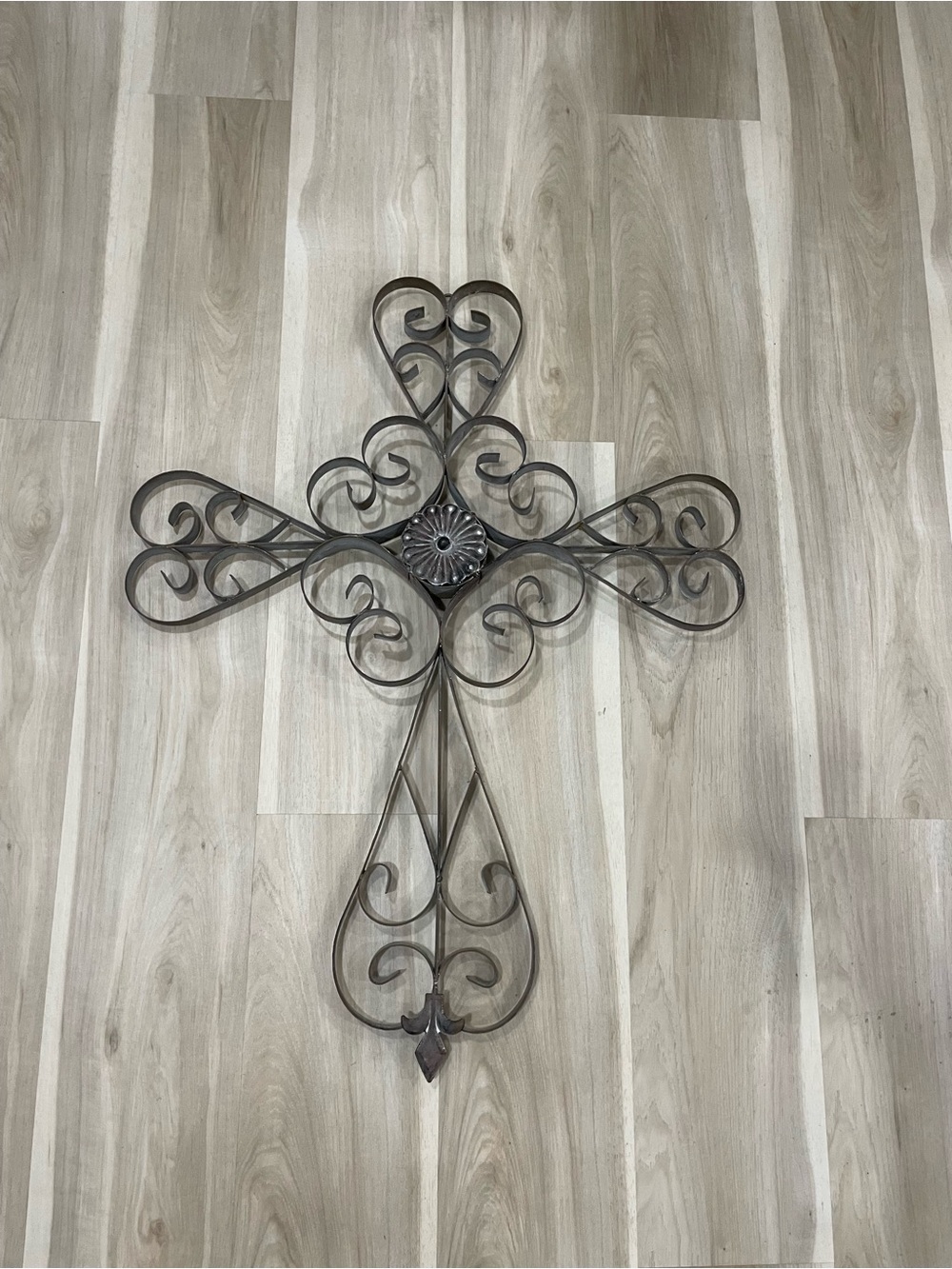 Ornate Scroll Metal Wall Cross - Brown